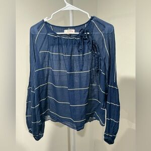 Lemlem Deep Blue Blouse with Gold Stripes